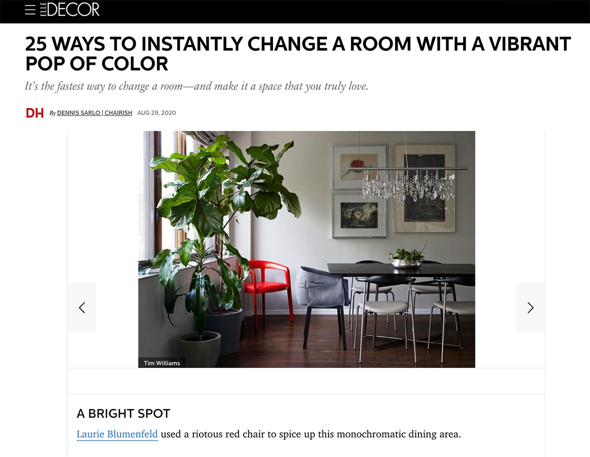 ELLE DECOR Designer Pops of Color Laurie Blumenfeld Interior Design