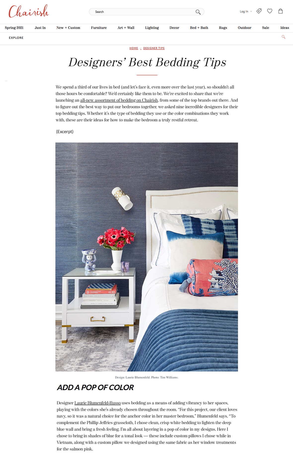 Chairish Designers Best Bedding Tips Featuring Laurie Blumenfeld Design