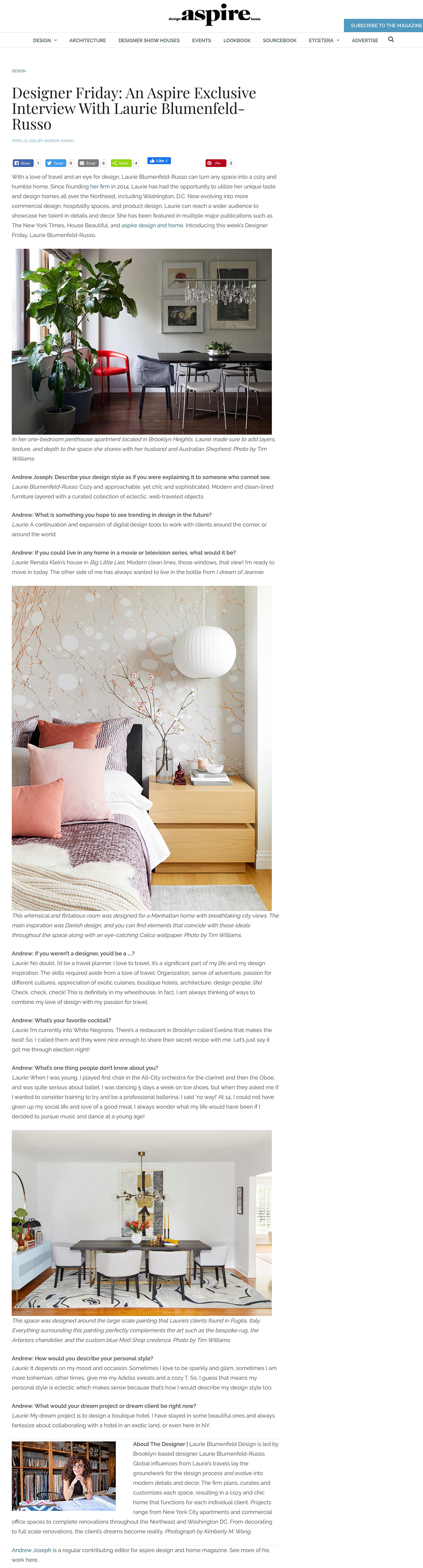 Designer Friday Aspire Interview With Interior Designer Laurie Blumenfeld-Russo