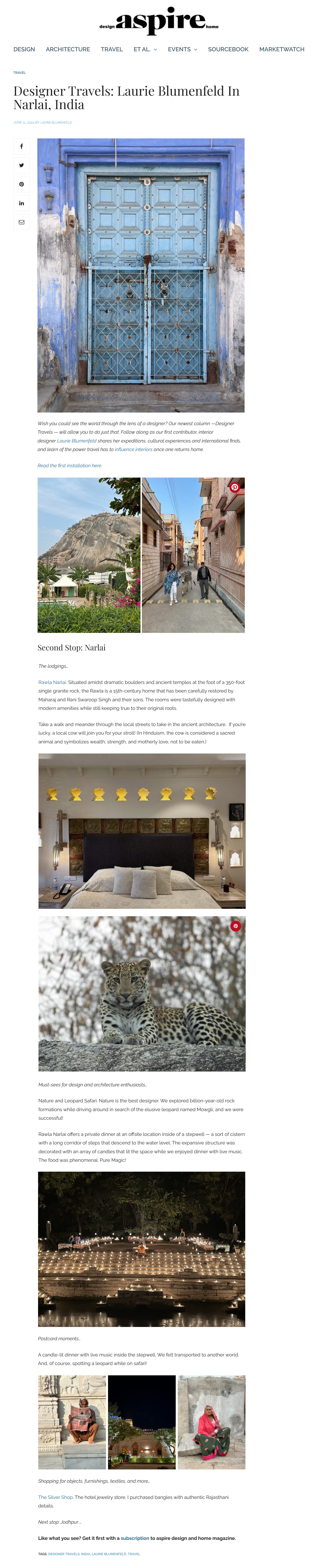 Designer Travels: Laurie Blumenfeld In Narlai, India