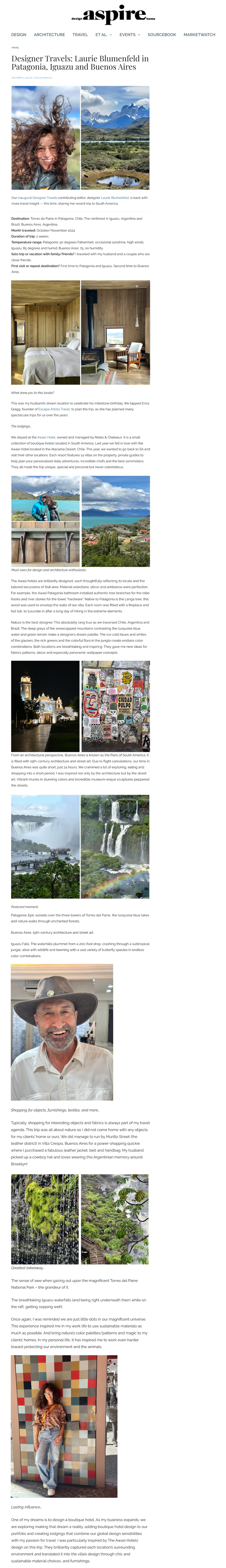 Designer Travels: Laurie Blumenfeld in Patagonia, Iguazu and Buenos Aires