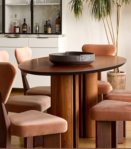 Bespoke Oval Walnut Dining Table with Split Barrel Legs and Powder Coated Detailing