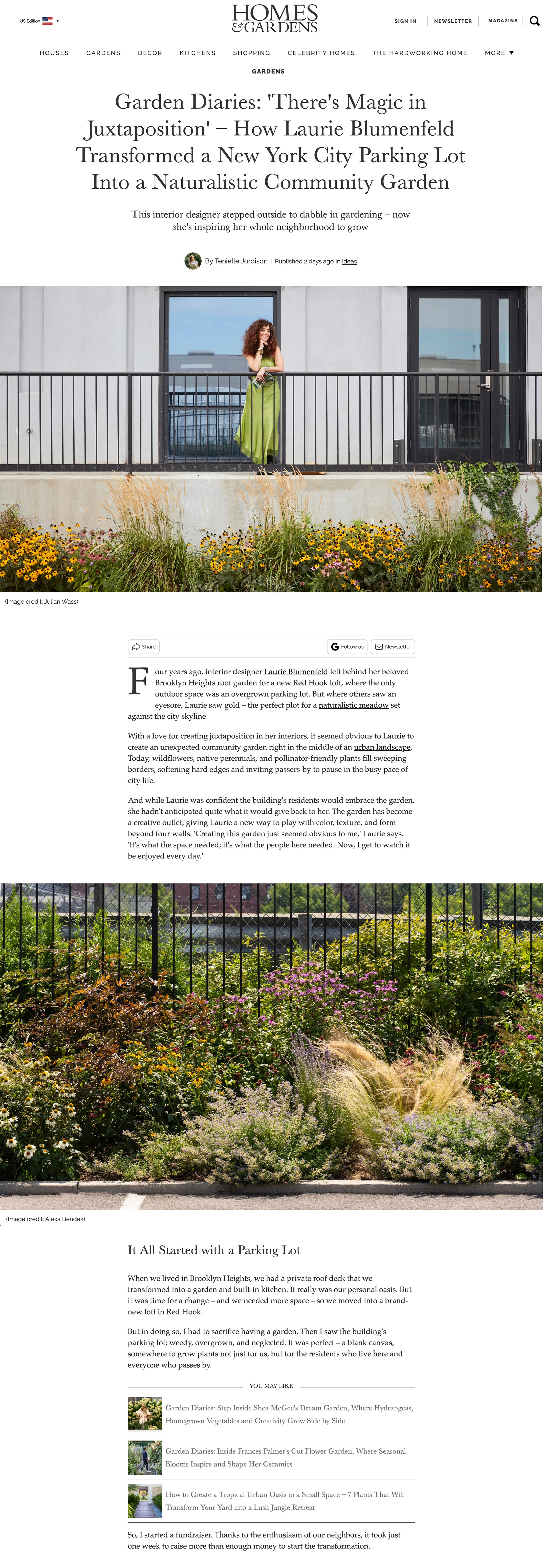 HOMES & GARDENS | Garden Diaries: 'There's Magic in Juxtaposition' ? How Laurie Blumenfeld Transformed a New York City Parking Lot Into a Naturalistic Community Garden